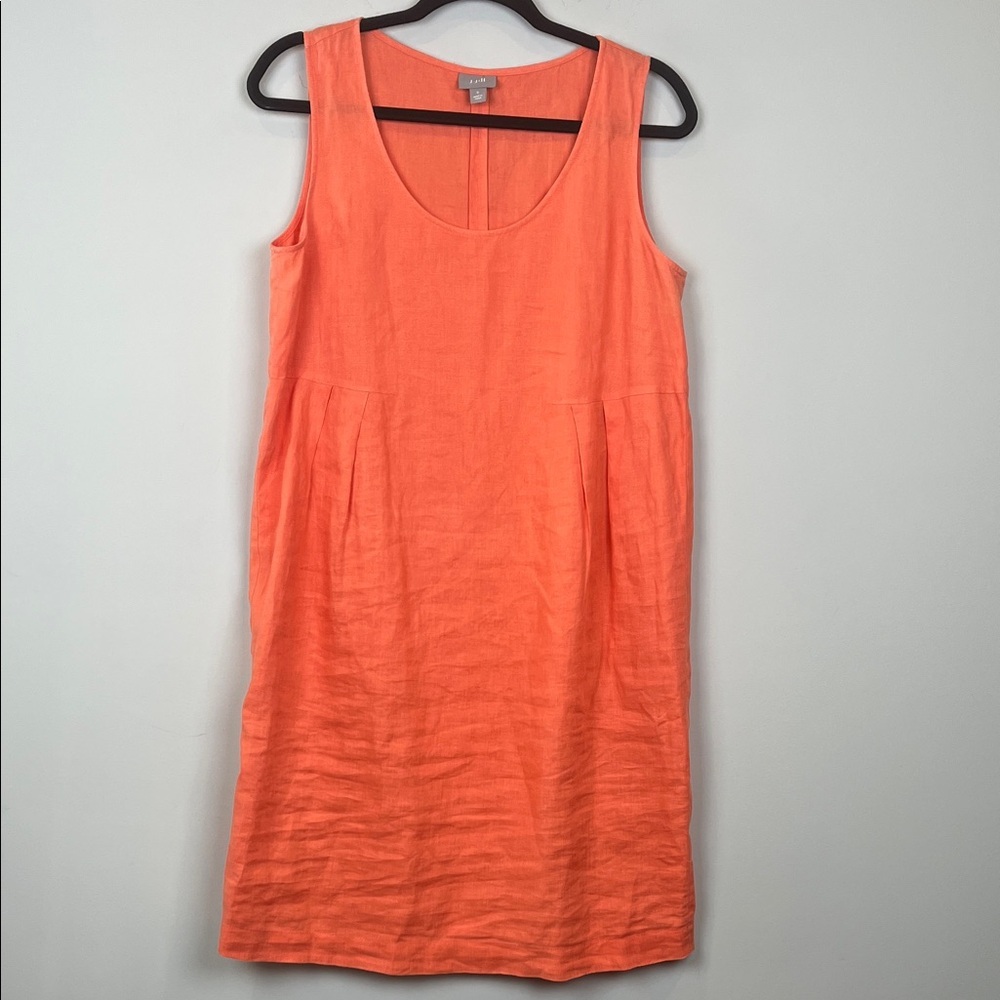 J. Jill Sleeveless 100% Linen Scoop-Neck Coral Orange Dress Size Small